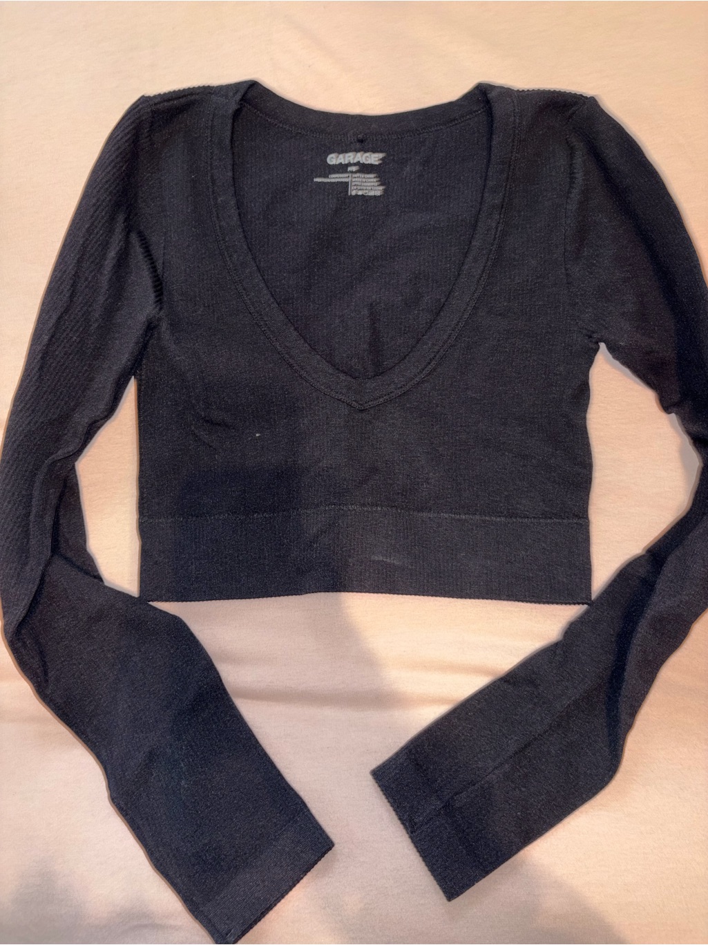 Garage Black V-Neck Long Sleeve Cropped Top